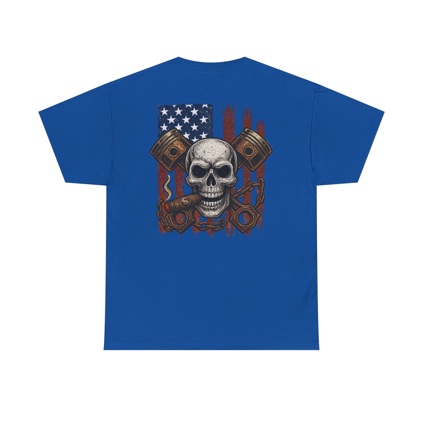 American Skull T-Shirt – Cigar, Pistons & Chains Patriotic Graphic Tee
