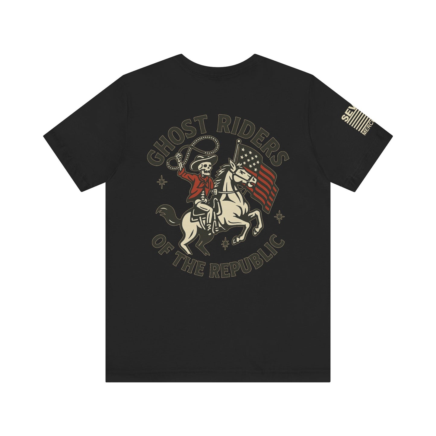 Ride for the Republic – Vintage Skeleton Cowboy Horse & Flag Graphic Tee