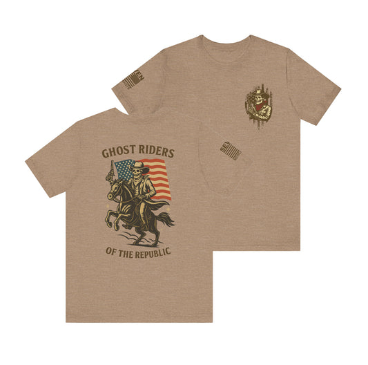 Ghost Riders of the Republic Horseback Skeleton Cowboy T-Shirt – Patriotic Wild West Graphic Tee