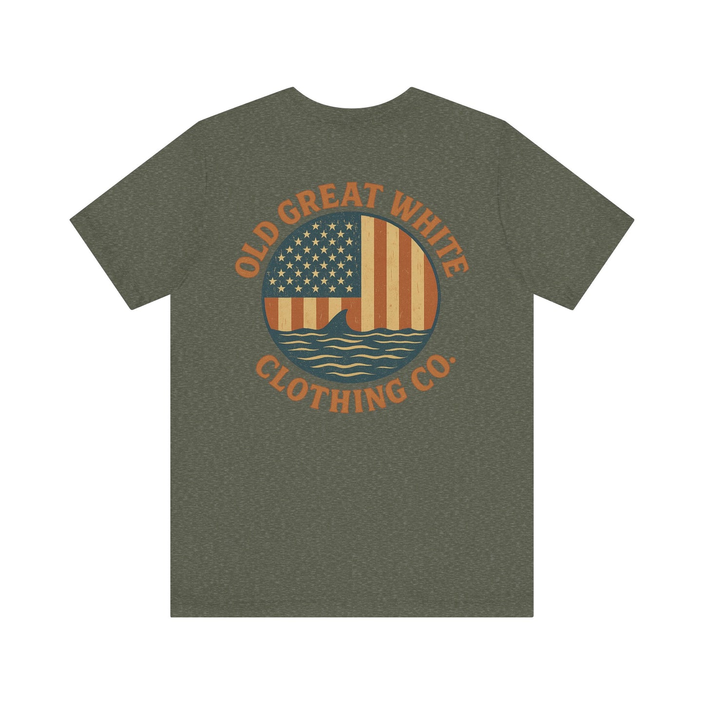 Stars, Stripes & Sharks T-Shirt - Old Great White Apparel Classic Jersey Short Sleeve Tee