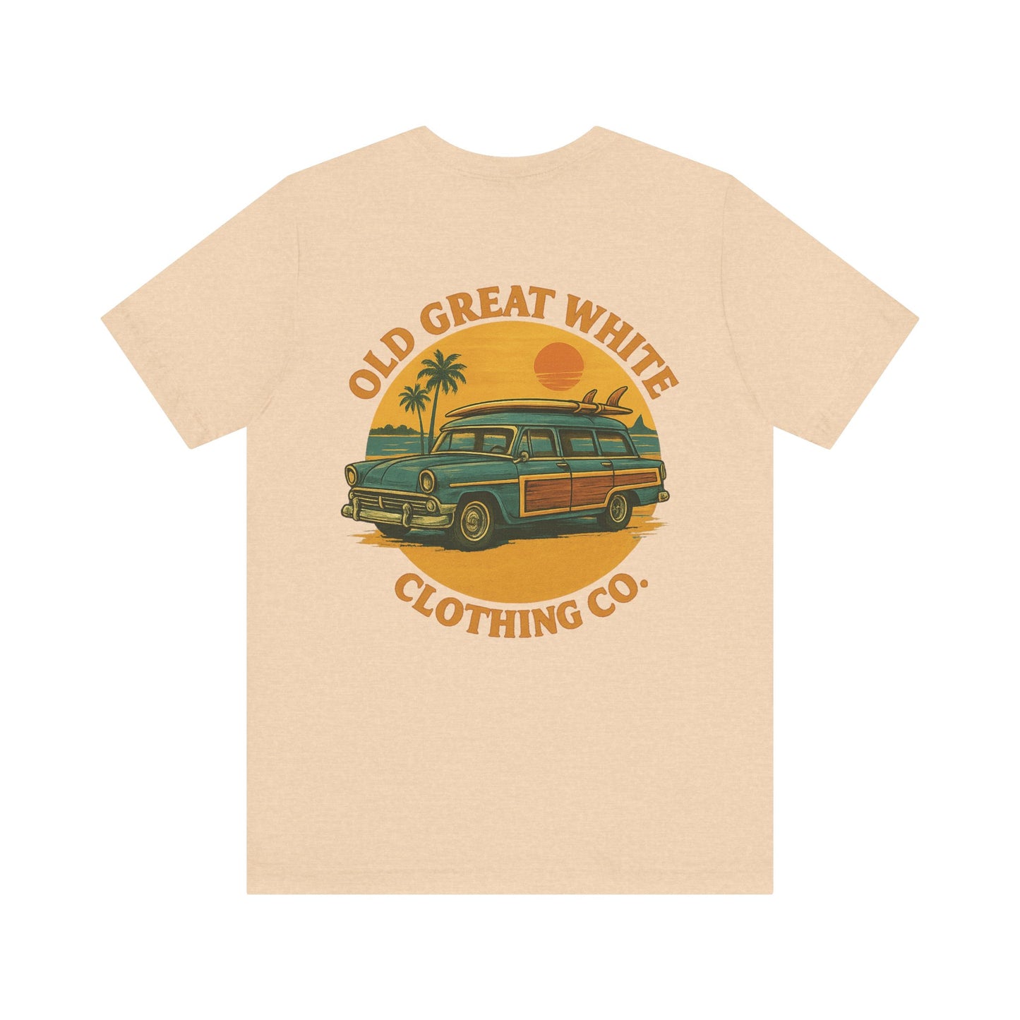 Golden Hour Surf Wagon Tee – Retro Woodie and Sunset Style Classic Jersey Short Sleeve Tee