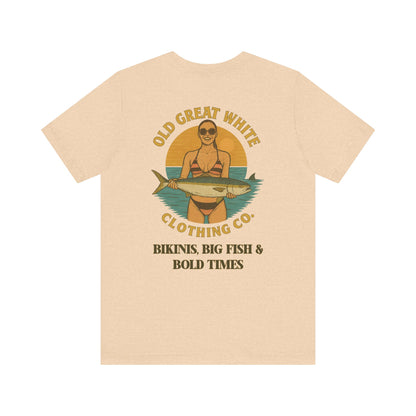 Catch of the Day Bikini Tee – Retro Fishing Girl Graphic Classic Jersey Short Sleeve Tee