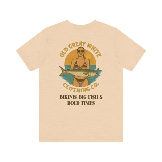Catch of the Day Bikini Tee – Retro Fishing Girl Graphic Classic Jersey Short Sleeve Tee