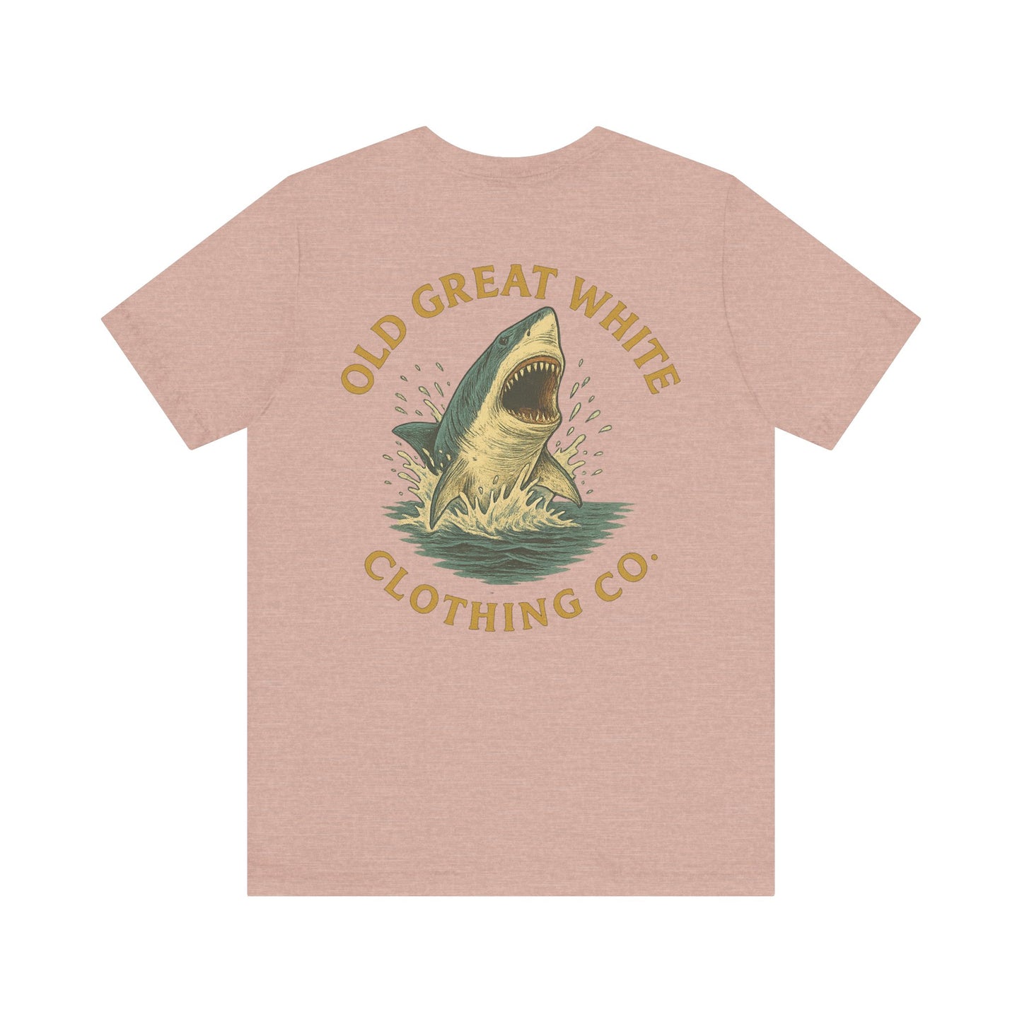 Retro Shark Attack Graphic Tee - Men's Beachwear Classic Jersey Short Sleeve