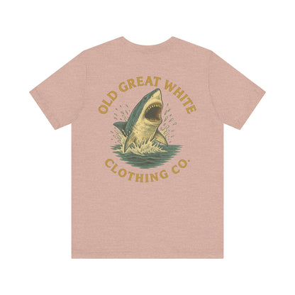Retro Shark Attack Graphic Tee - Men's Beachwear Classic Jersey Short Sleeve