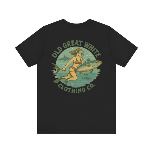 Retro Bikini Diver T-Shirt – Spearfishing & Shark Patrol Classic Jersey Short Sleeve Tee