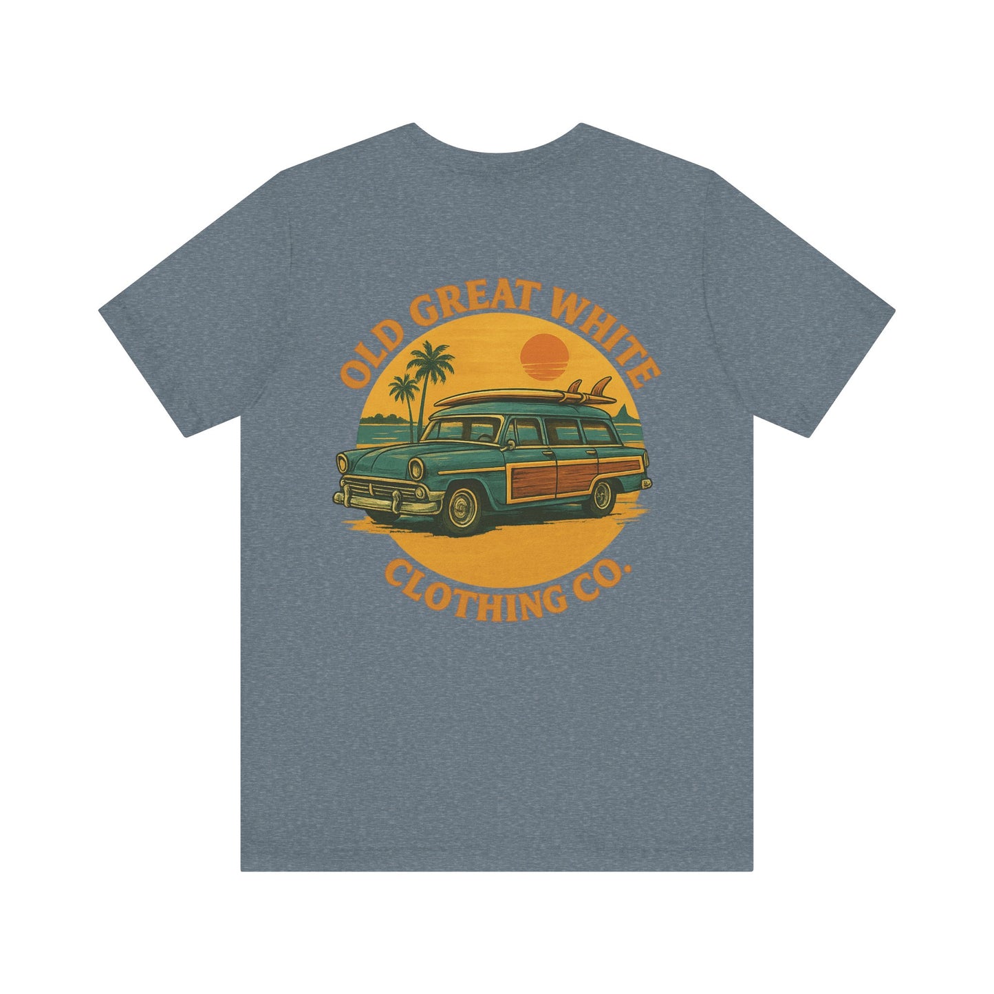 Golden Hour Surf Wagon Tee – Retro Woodie and Sunset Style Classic Jersey Short Sleeve Tee
