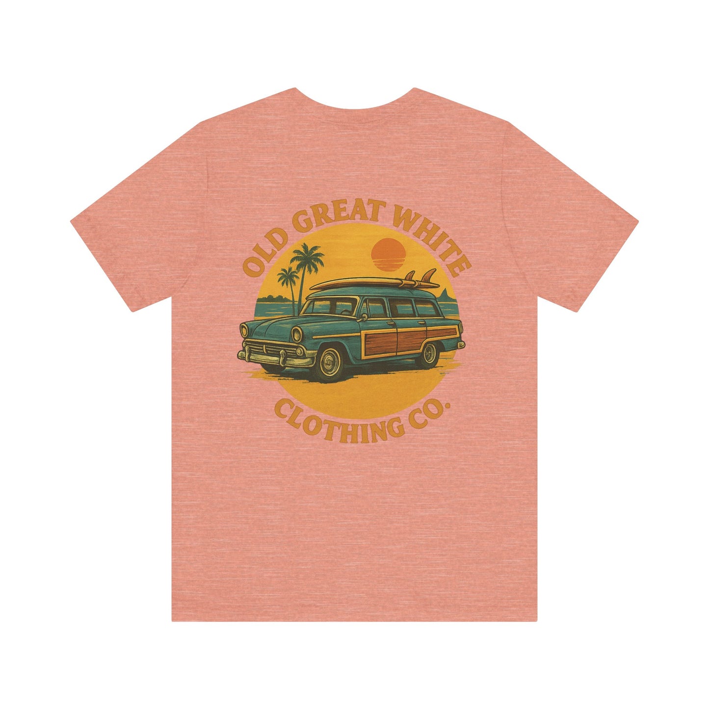 Golden Hour Surf Wagon Tee – Retro Woodie and Sunset Style Classic Jersey Short Sleeve Tee