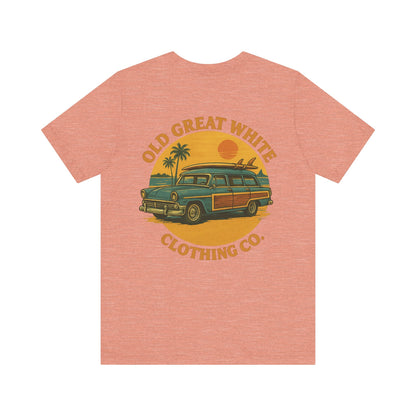 Golden Hour Surf Wagon Tee – Retro Woodie and Sunset Style Classic Jersey Short Sleeve Tee