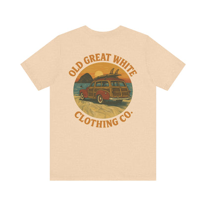 Vintage Woody Surf Wagon Tee - Old Great White Sunset Vibes Classic Jersey Short Sleeve Tee