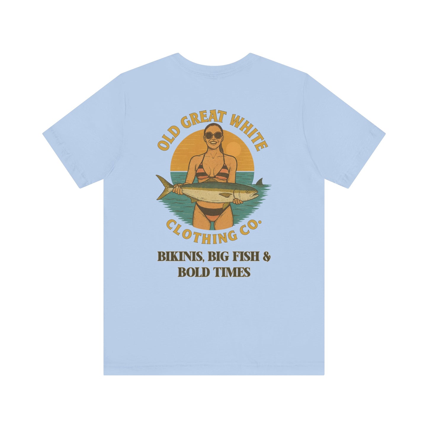 Catch of the Day Bikini Tee – Retro Fishing Girl Graphic Classic Jersey Short Sleeve Tee