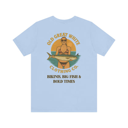 Catch of the Day Bikini Tee – Retro Fishing Girl Graphic Classic Jersey Short Sleeve Tee