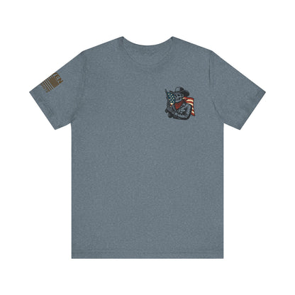 Patriot Rider Tee – Skeleton Cowboy Bull Ride with American Flag Graphic Classic Jersey Short Sleeve Tee