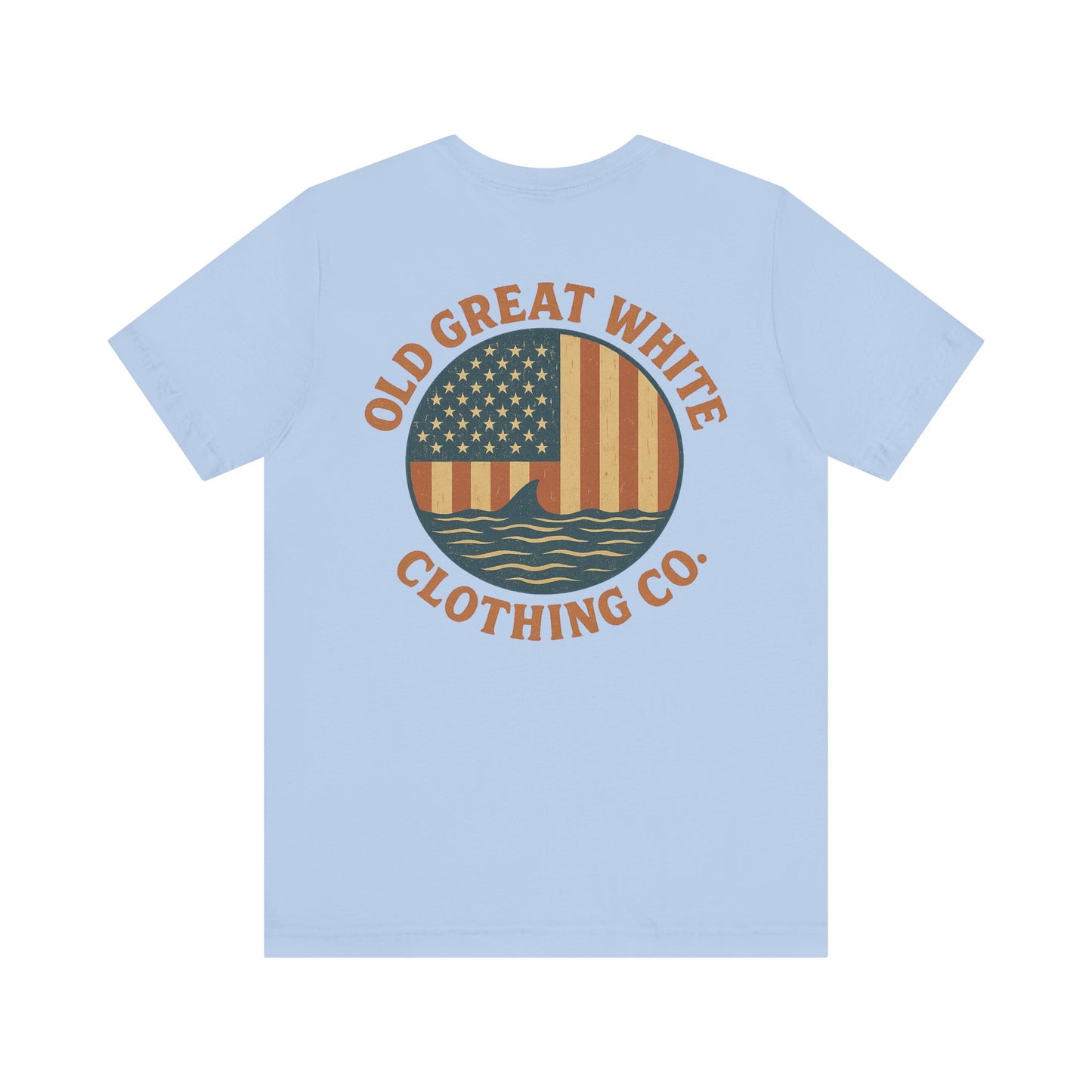 Stars, Stripes & Sharks T-Shirt - Old Great White Apparel Classic Jersey Short Sleeve Tee