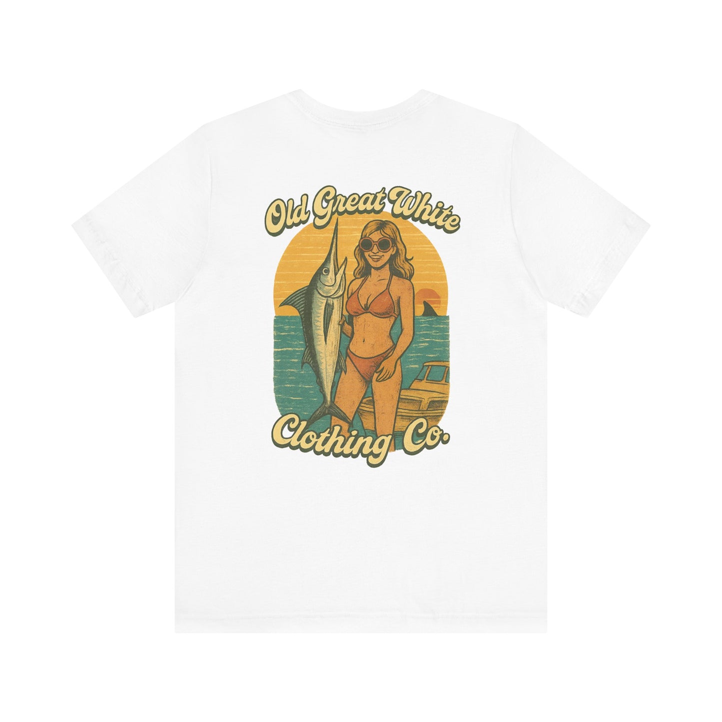 Big Catch Retro Beach Shirt – Bikini Babe & Marlin Graphic Jersey Short Sleeve Tee