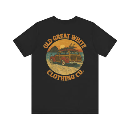 Vintage Woody Surf Wagon Tee - Old Great White Sunset Vibes Classic Jersey Short Sleeve Tee