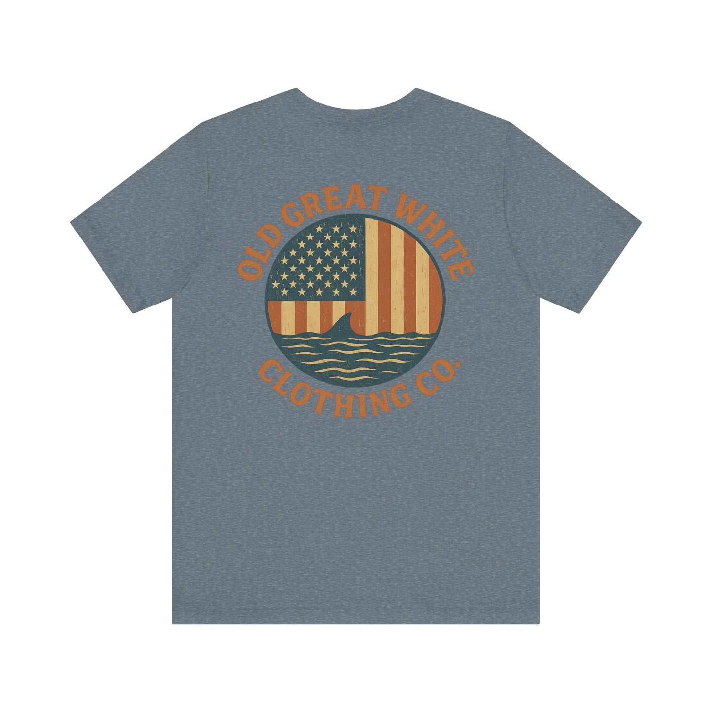 Stars, Stripes & Sharks T-Shirt - Old Great White Apparel Classic Jersey Short Sleeve Tee
