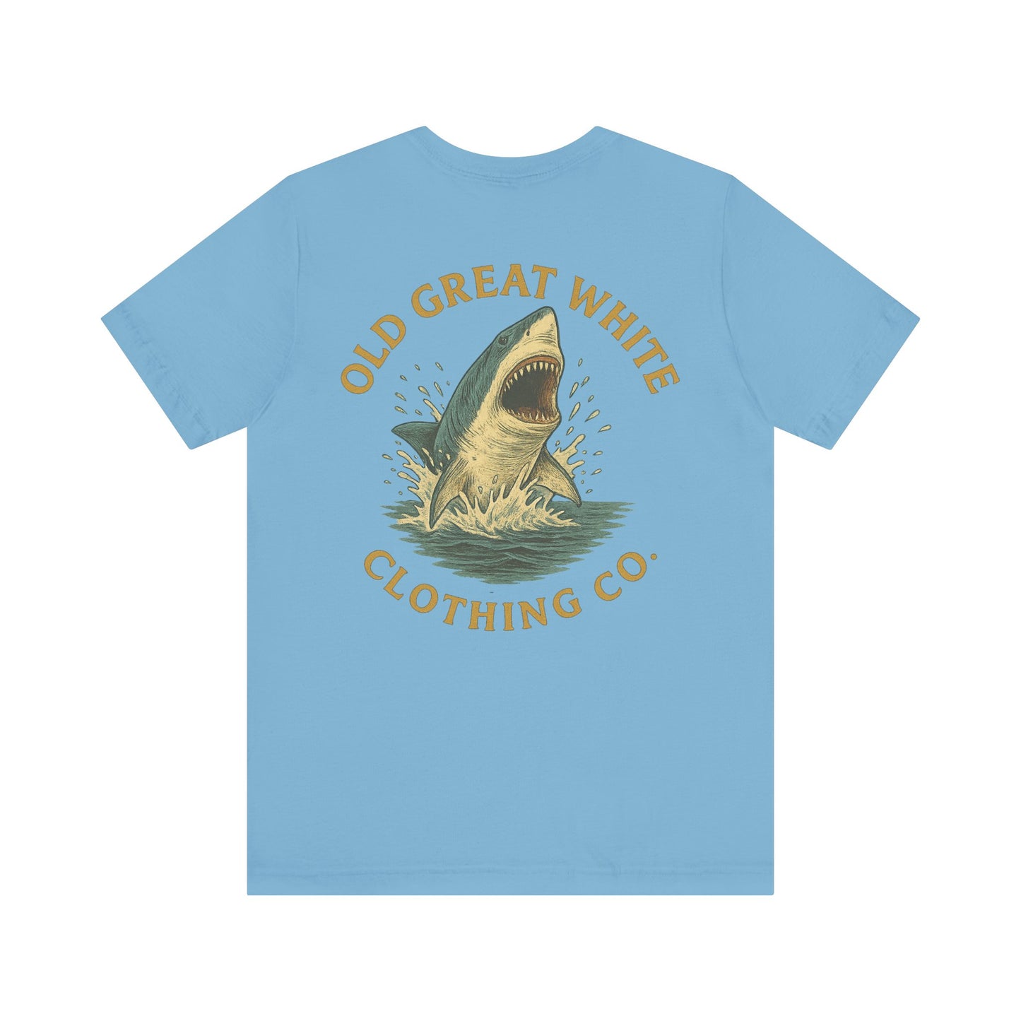 Retro Shark Attack Graphic Tee - Men's Beachwear Classic Jersey Short Sleeve