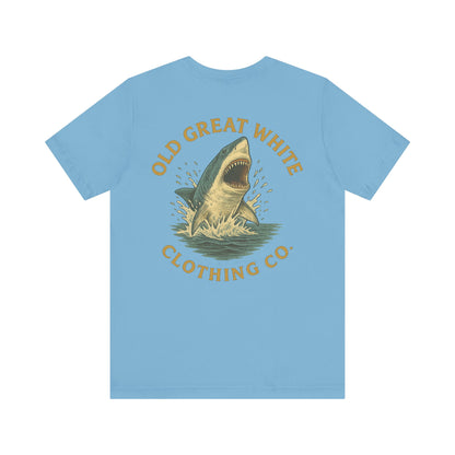 Retro Shark Attack Graphic Tee - Men's Beachwear Classic Jersey Short Sleeve