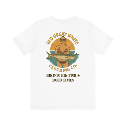 Catch of the Day Bikini Tee – Retro Fishing Girl Graphic Classic Jersey Short Sleeve Tee