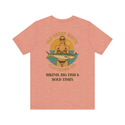 Catch of the Day Bikini Tee – Retro Fishing Girl Graphic Classic Jersey Short Sleeve Tee