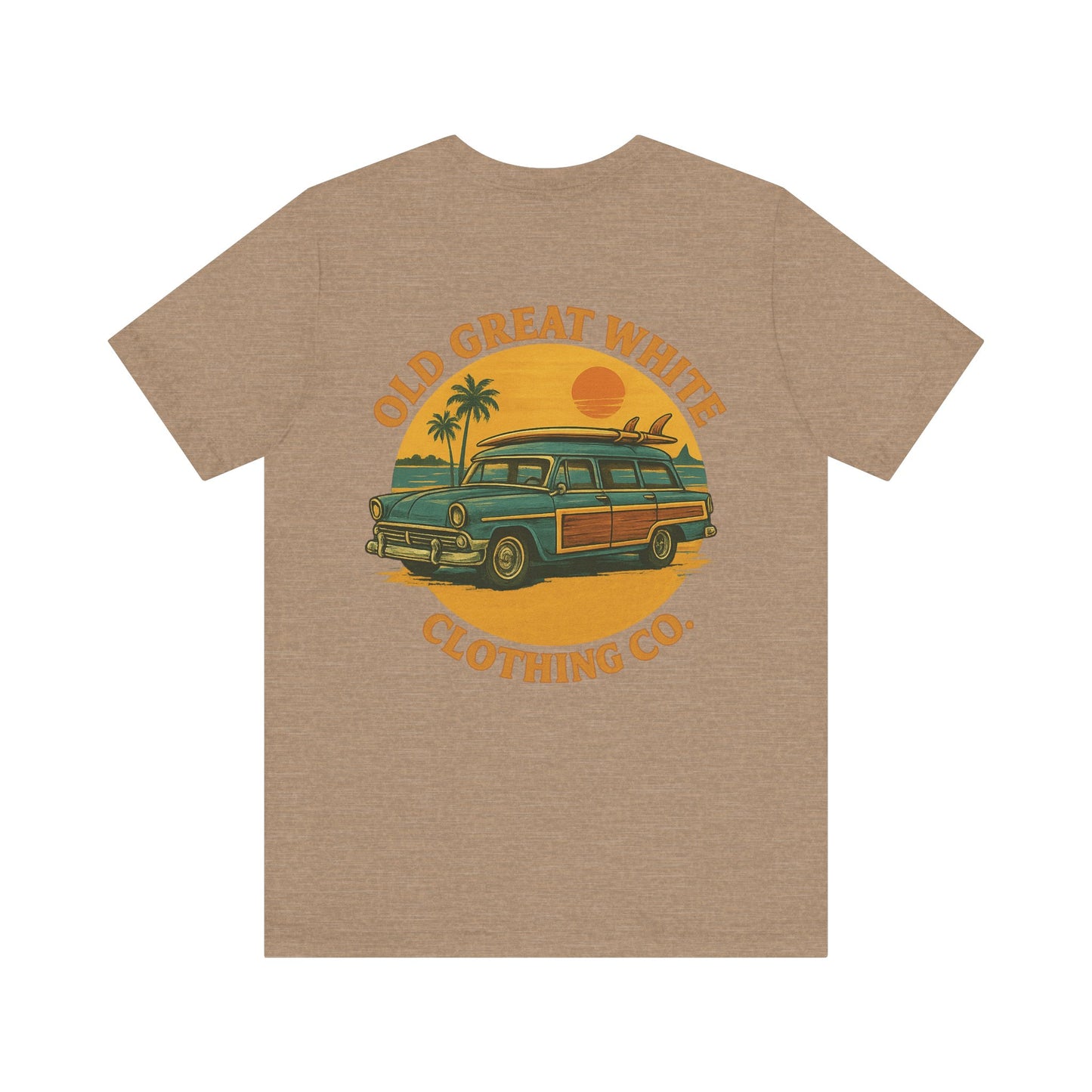 Golden Hour Surf Wagon Tee – Retro Woodie and Sunset Style Classic Jersey Short Sleeve Tee