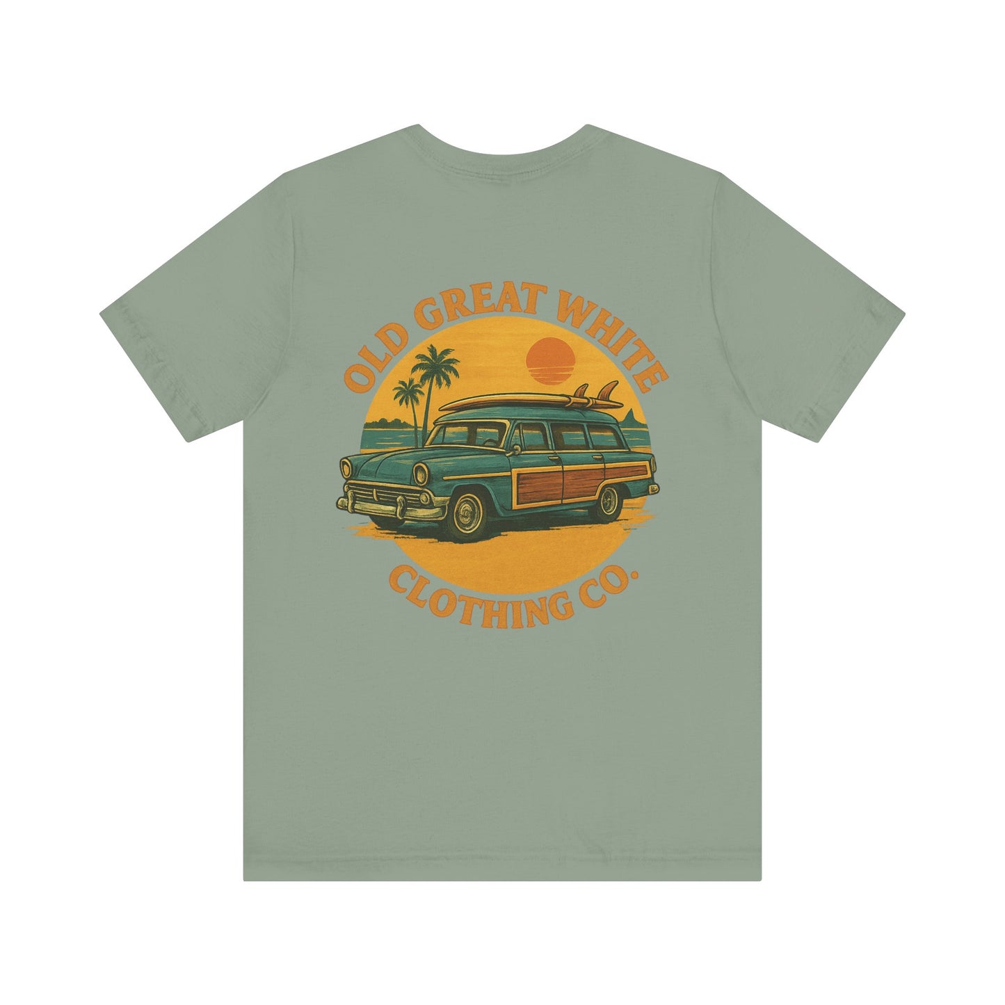 Golden Hour Surf Wagon Tee – Retro Woodie and Sunset Style Classic Jersey Short Sleeve Tee