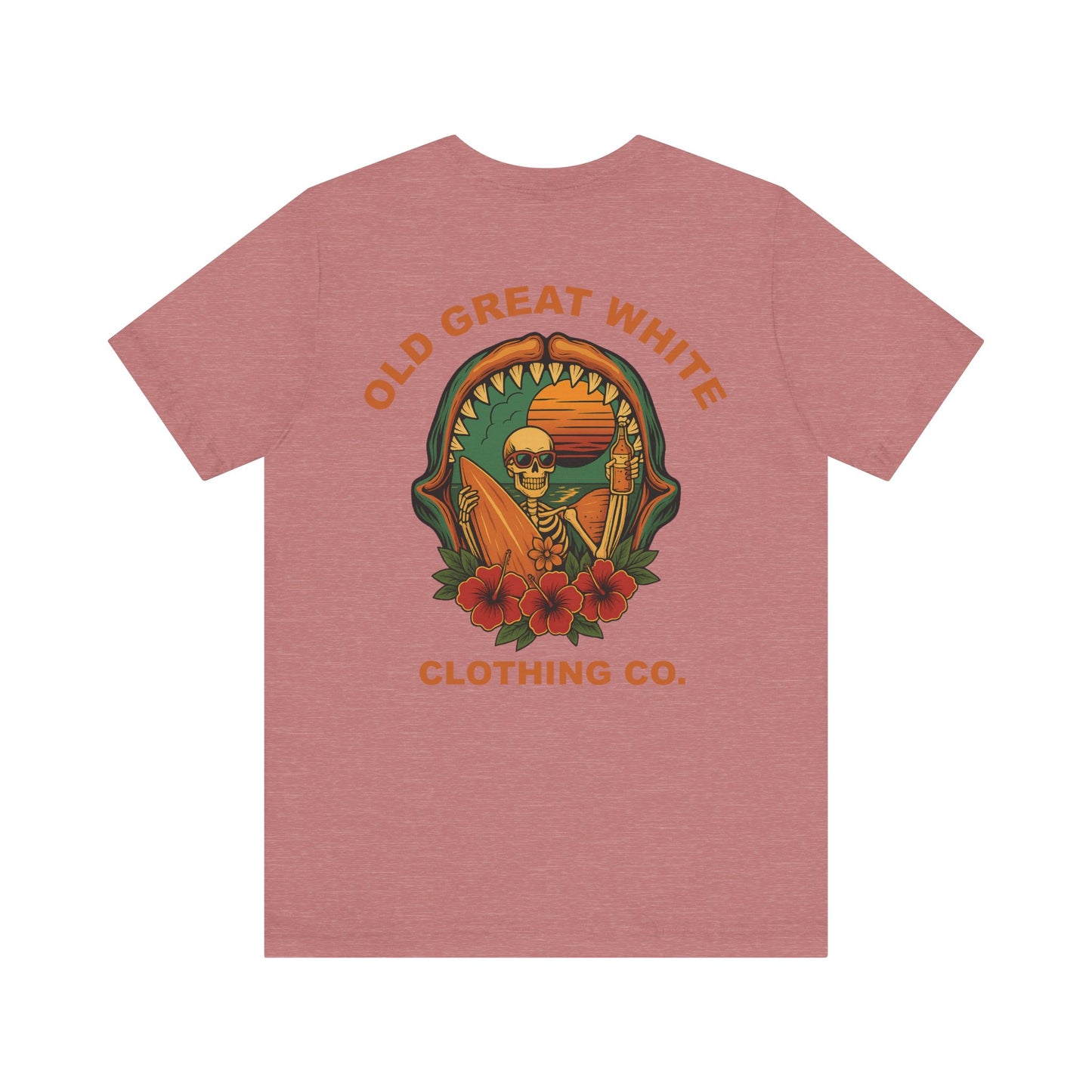 Skeleton Surfer Sunset Tee – Vintage Beach Vibes Graphic Shirt Jersey Short Sleeve Tee