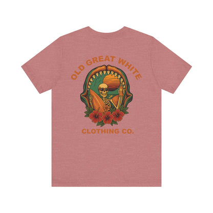 Skeleton Surfer Sunset Tee – Vintage Beach Vibes Graphic Shirt Jersey Short Sleeve Tee