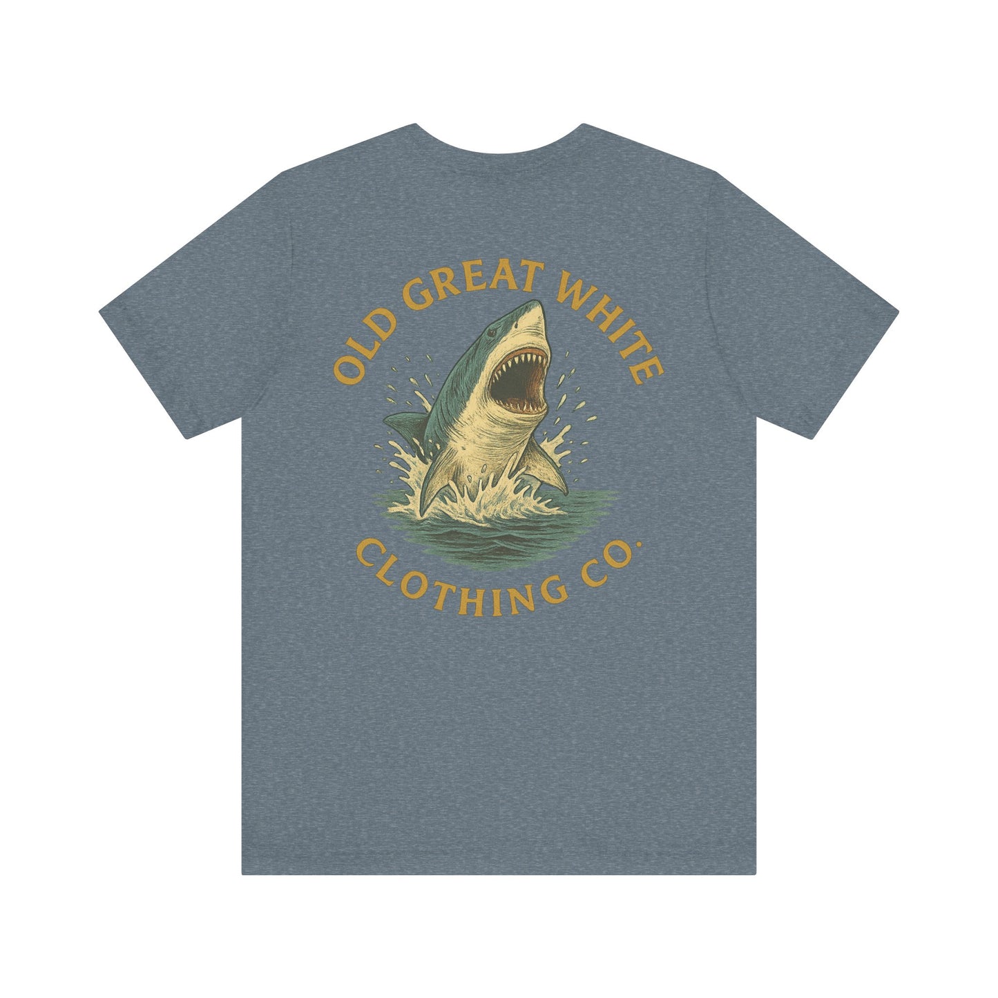 Retro Shark Attack Graphic Tee - Men's Beachwear Classic Jersey Short Sleeve