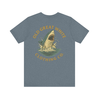 Retro Shark Attack Graphic Tee - Men's Beachwear Classic Jersey Short Sleeve