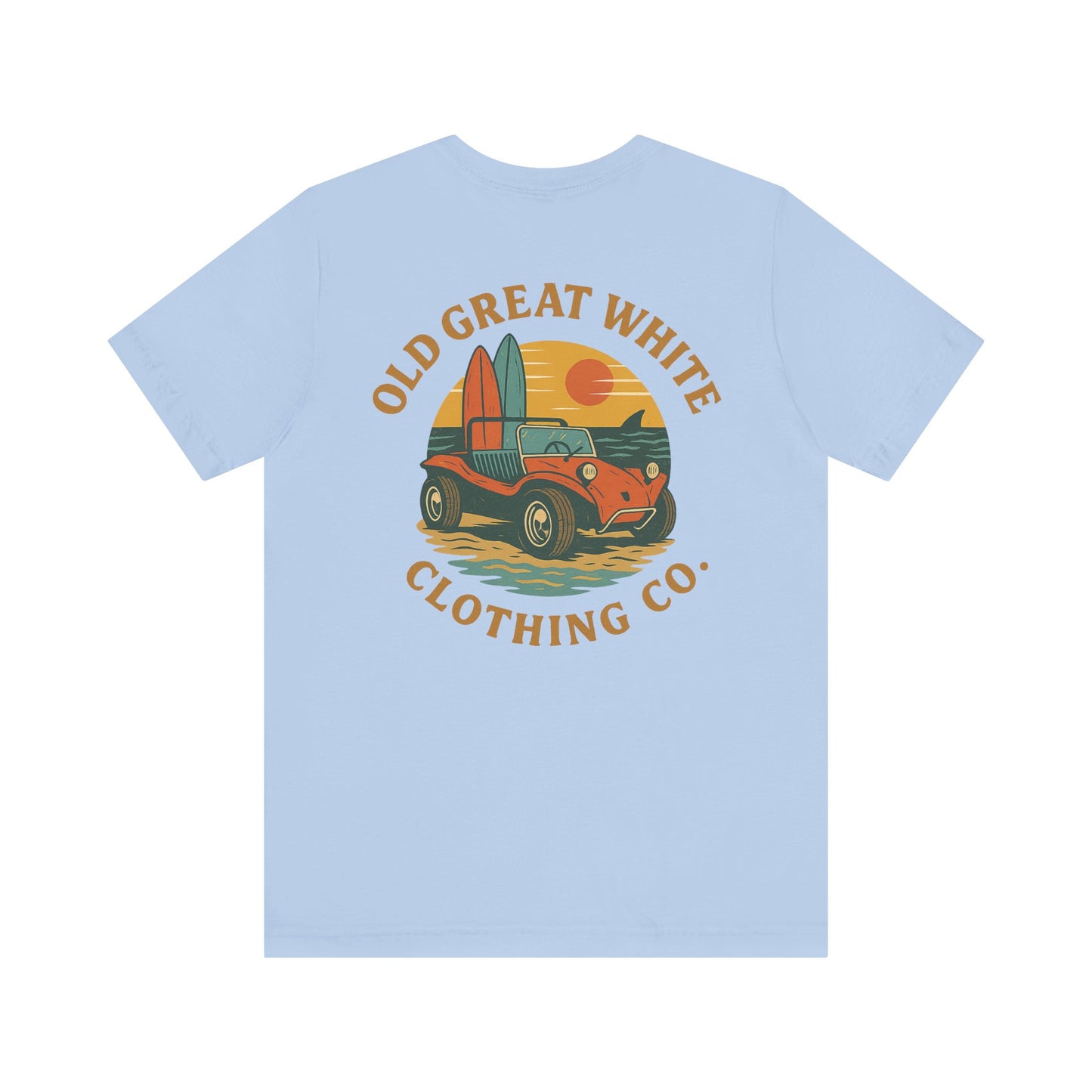 Sunset Surf Buggy Tee – Coastal Cruiser Graphic Shirt Jersey Short Sleeve Tee