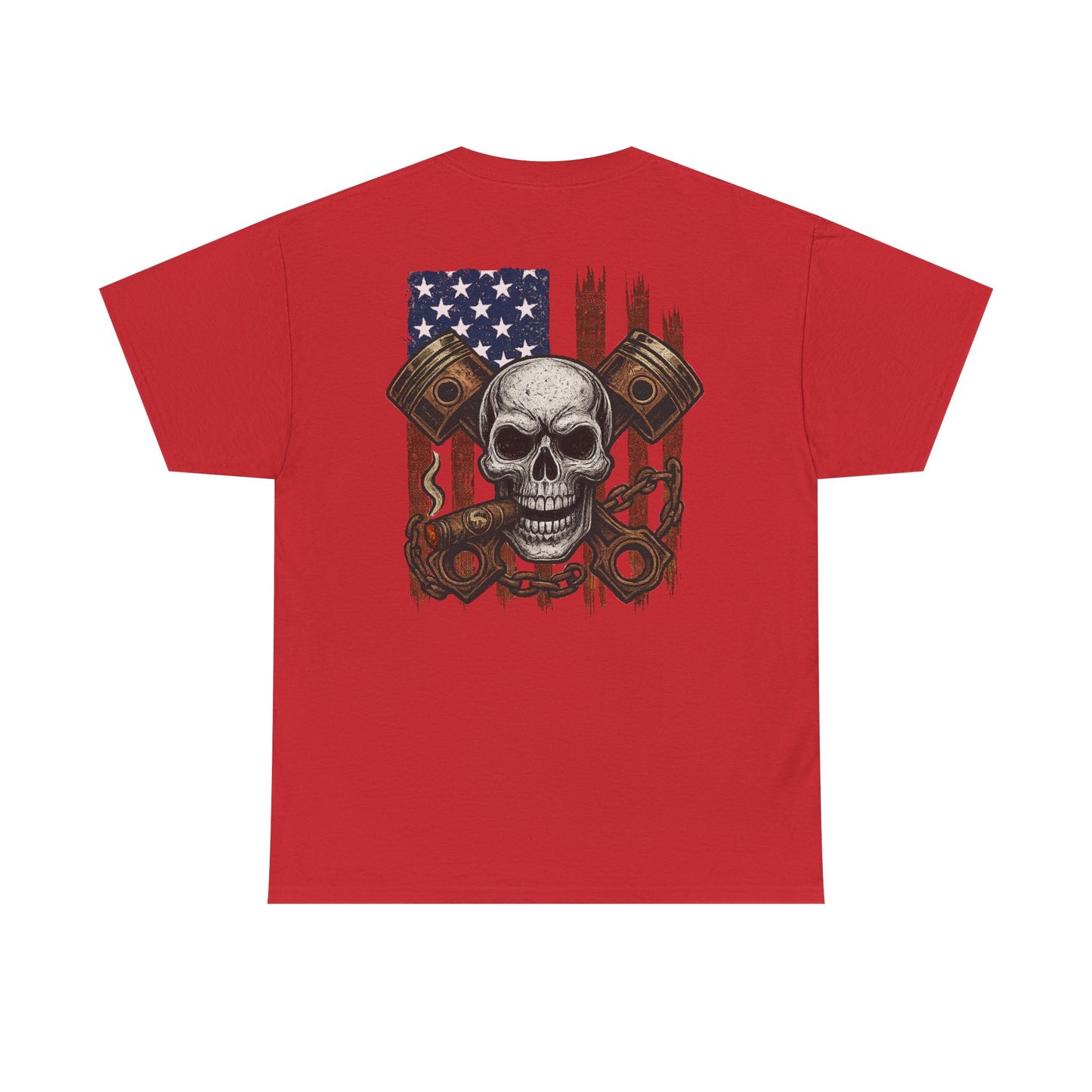 American Skull T-Shirt – Cigar, Pistons & Chains Patriotic Graphic Tee