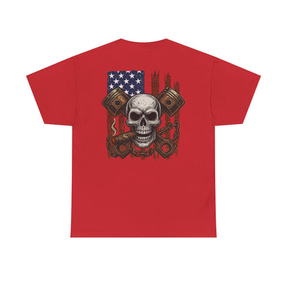 American Skull T-Shirt – Cigar, Pistons & Chains Patriotic Graphic Tee