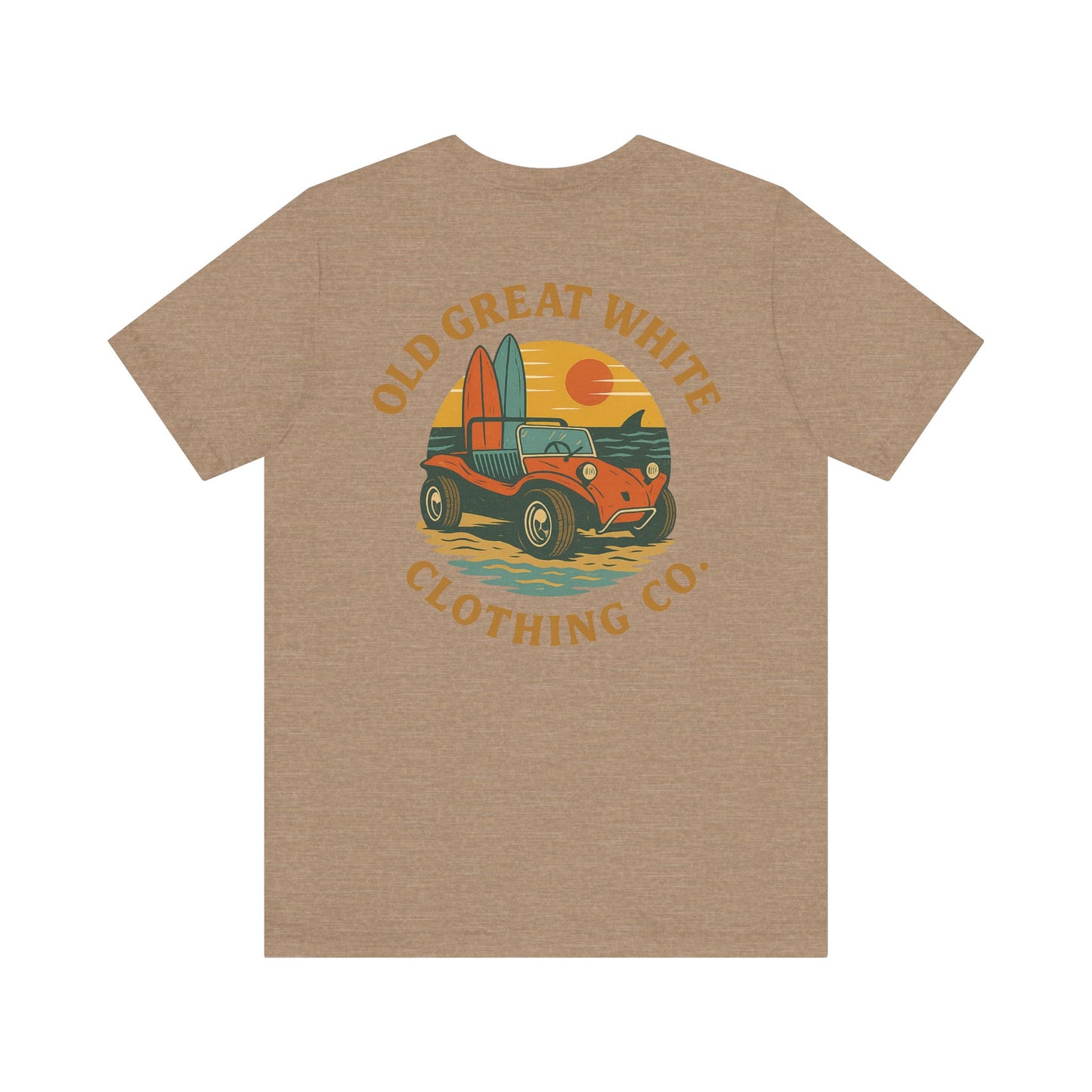Sunset Surf Buggy Tee – Coastal Cruiser Graphic Shirt Jersey Short Sleeve Tee