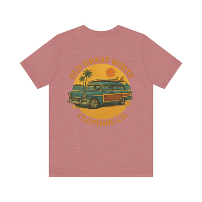 Golden Hour Surf Wagon Tee – Retro Woodie and Sunset Style Classic Jersey Short Sleeve Tee