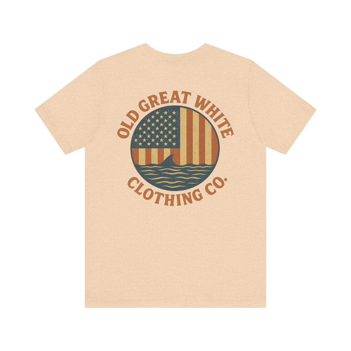 Stars, Stripes & Sharks T-Shirt - Old Great White Apparel Classic Jersey Short Sleeve Tee