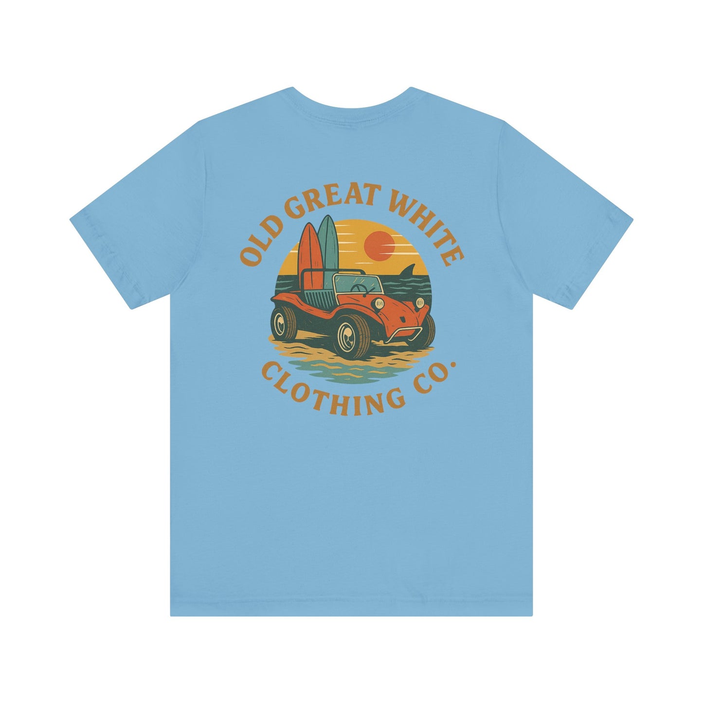Sunset Surf Buggy Tee – Coastal Cruiser Graphic Shirt Jersey Short Sleeve Tee