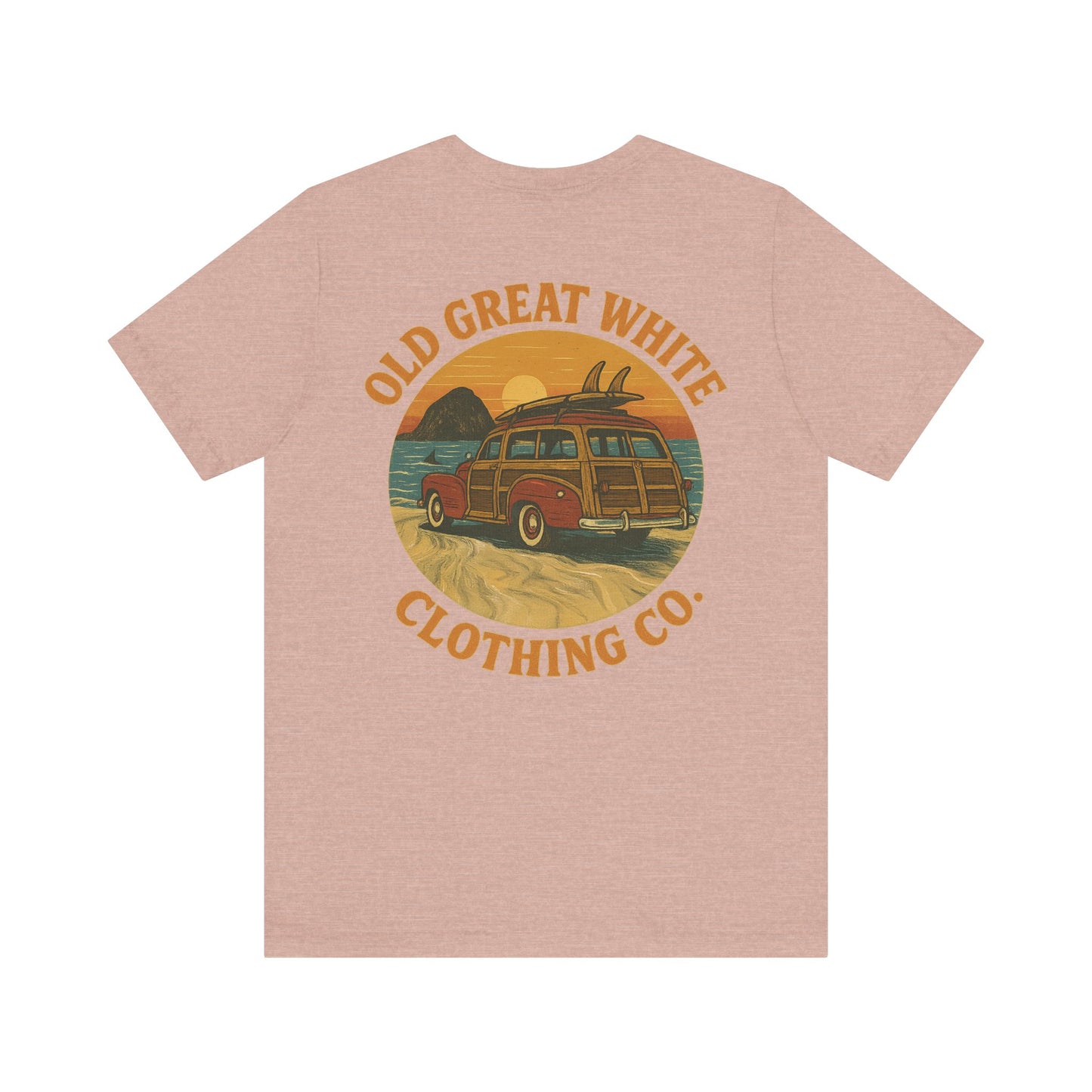 Vintage Woody Surf Wagon Tee - Old Great White Sunset Vibes Classic Jersey Short Sleeve Tee