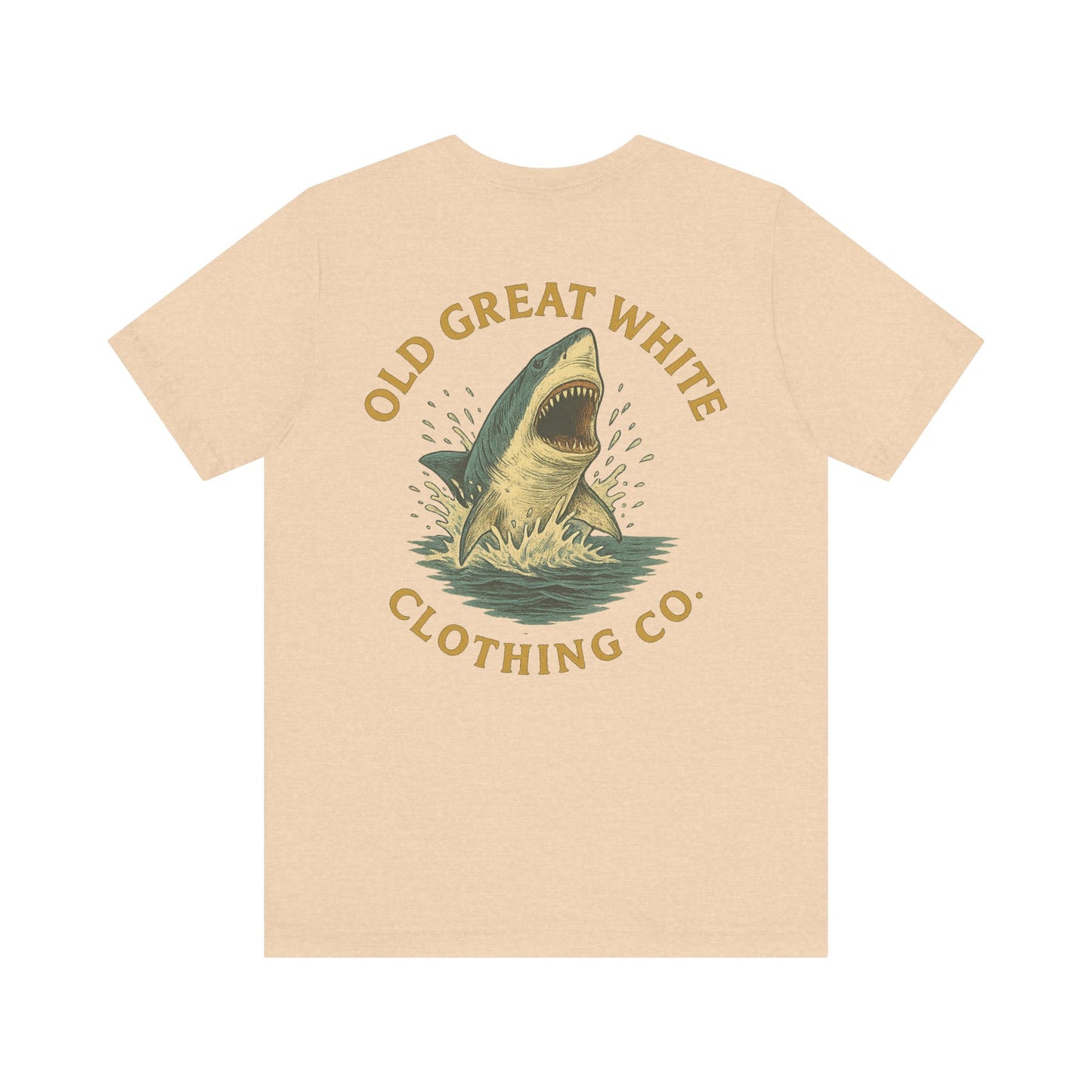 Retro Shark Attack Graphic Tee - Men's Beachwear Classic Jersey Short Sleeve