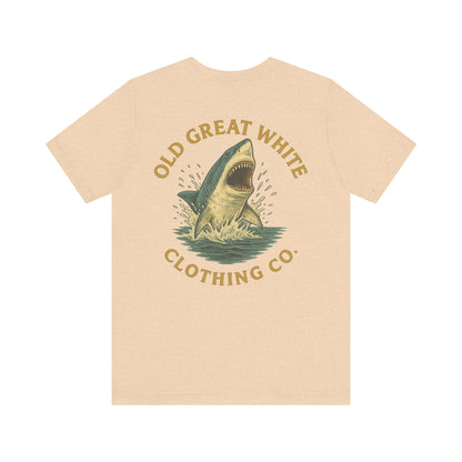 Retro Shark Attack Graphic Tee - Men's Beachwear Classic Jersey Short Sleeve