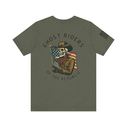 Ghost Riders of the Republic Cowboy Skeleton T-Shirt – Patriotic Western Graphic Tee