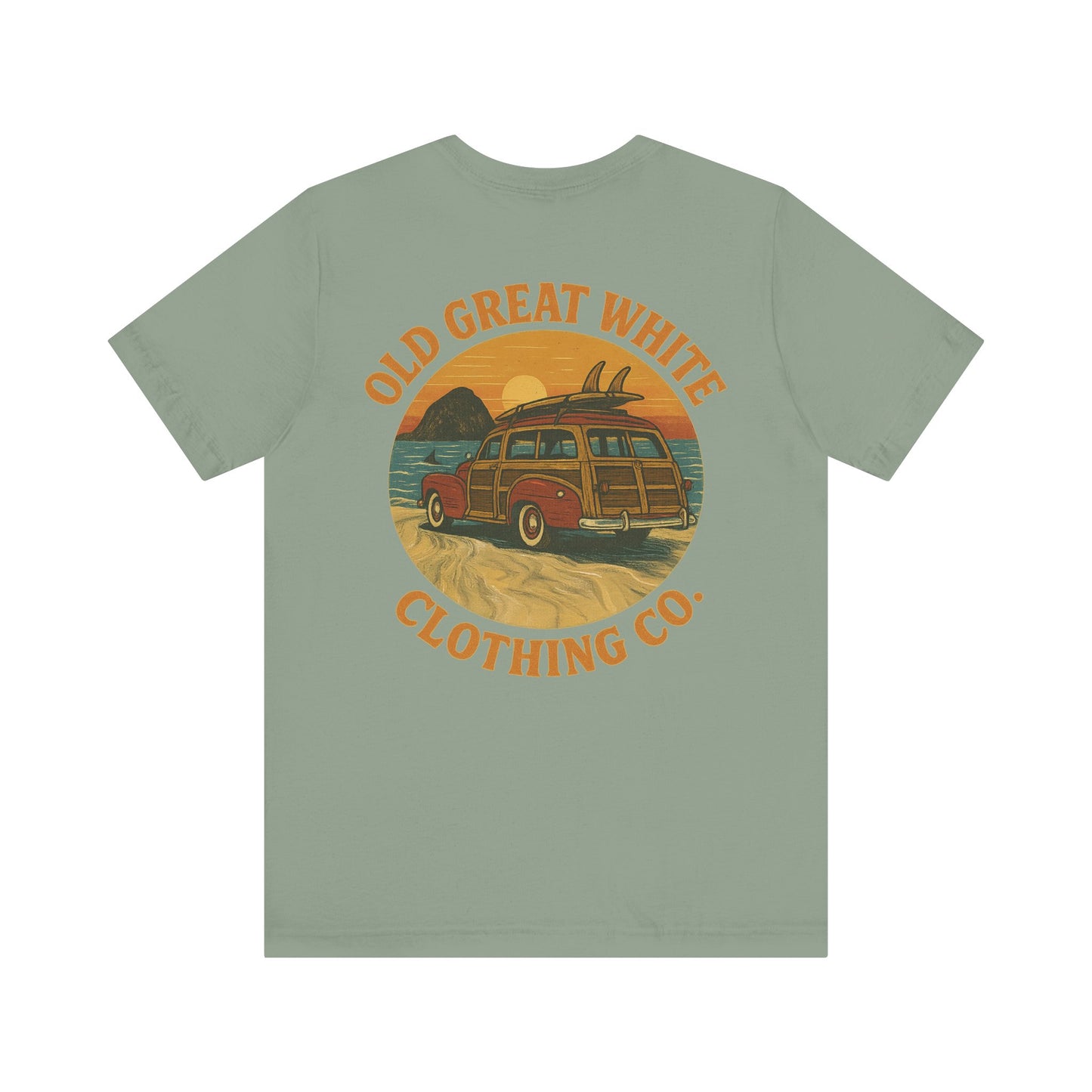 Vintage Woody Surf Wagon Tee - Old Great White Sunset Vibes Classic Jersey Short Sleeve Tee