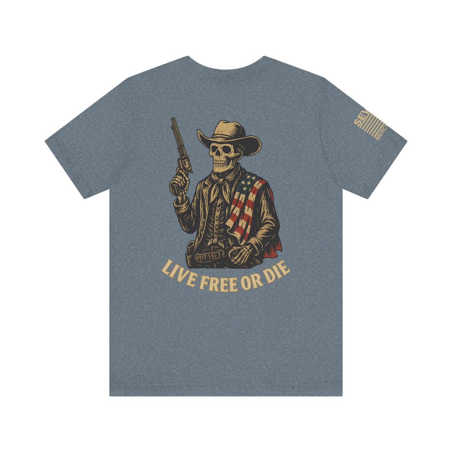 Live Free or Die Skeleton Cowboy T-Shirt – American Flag Western Graphic Tee