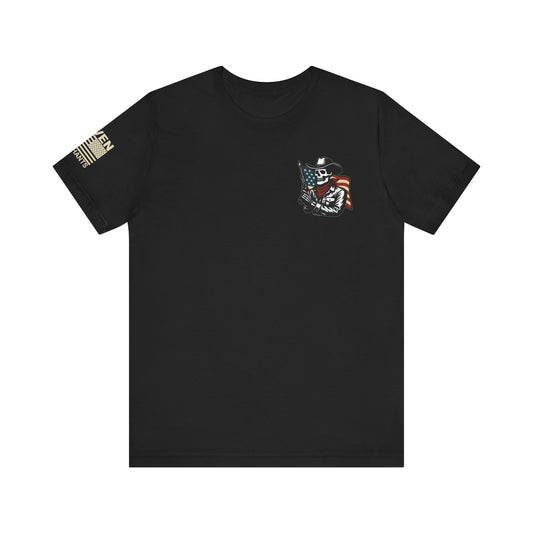 Ride for the Republic – Vintage Skeleton Cowboy Horse & Flag Graphic Tee