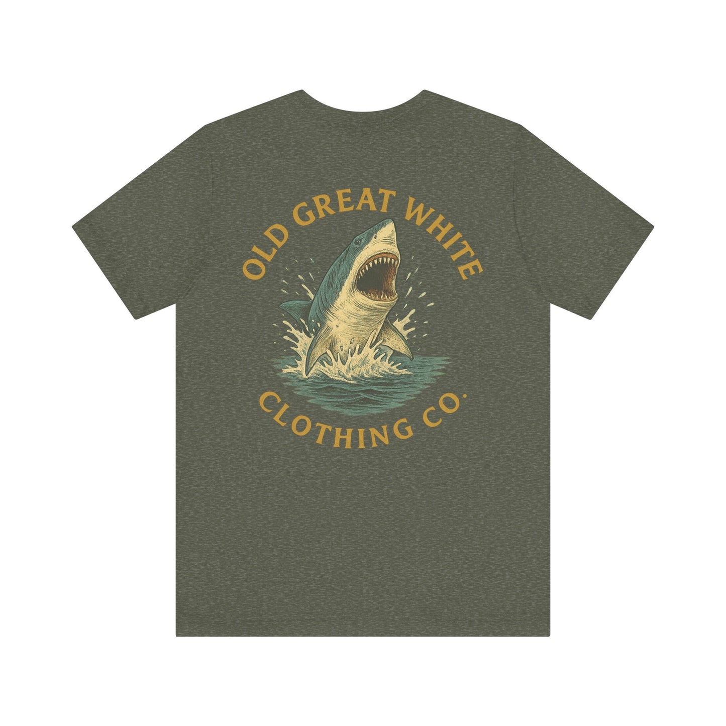 Retro Shark Attack Graphic Tee - Men's Beachwear Classic Jersey Short Sleeve