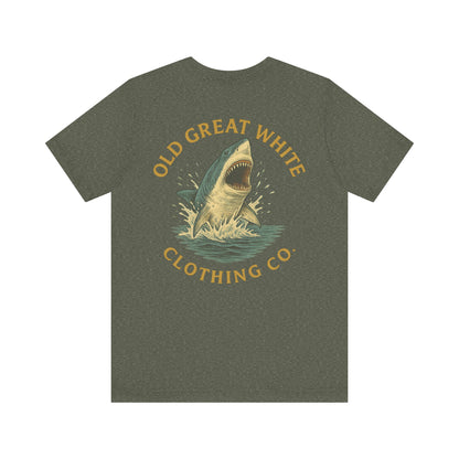 Retro Shark Attack Graphic Tee - Men's Beachwear Classic Jersey Short Sleeve