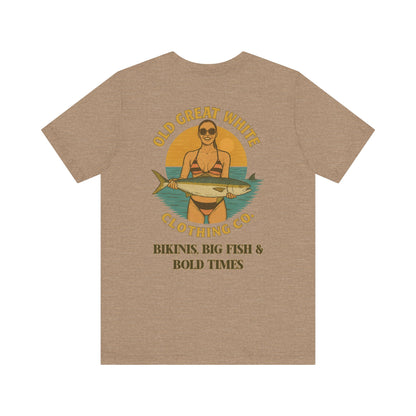 Catch of the Day Bikini Tee – Retro Fishing Girl Graphic Classic Jersey Short Sleeve Tee