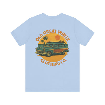 Golden Hour Surf Wagon Tee – Retro Woodie and Sunset Style Classic Jersey Short Sleeve Tee