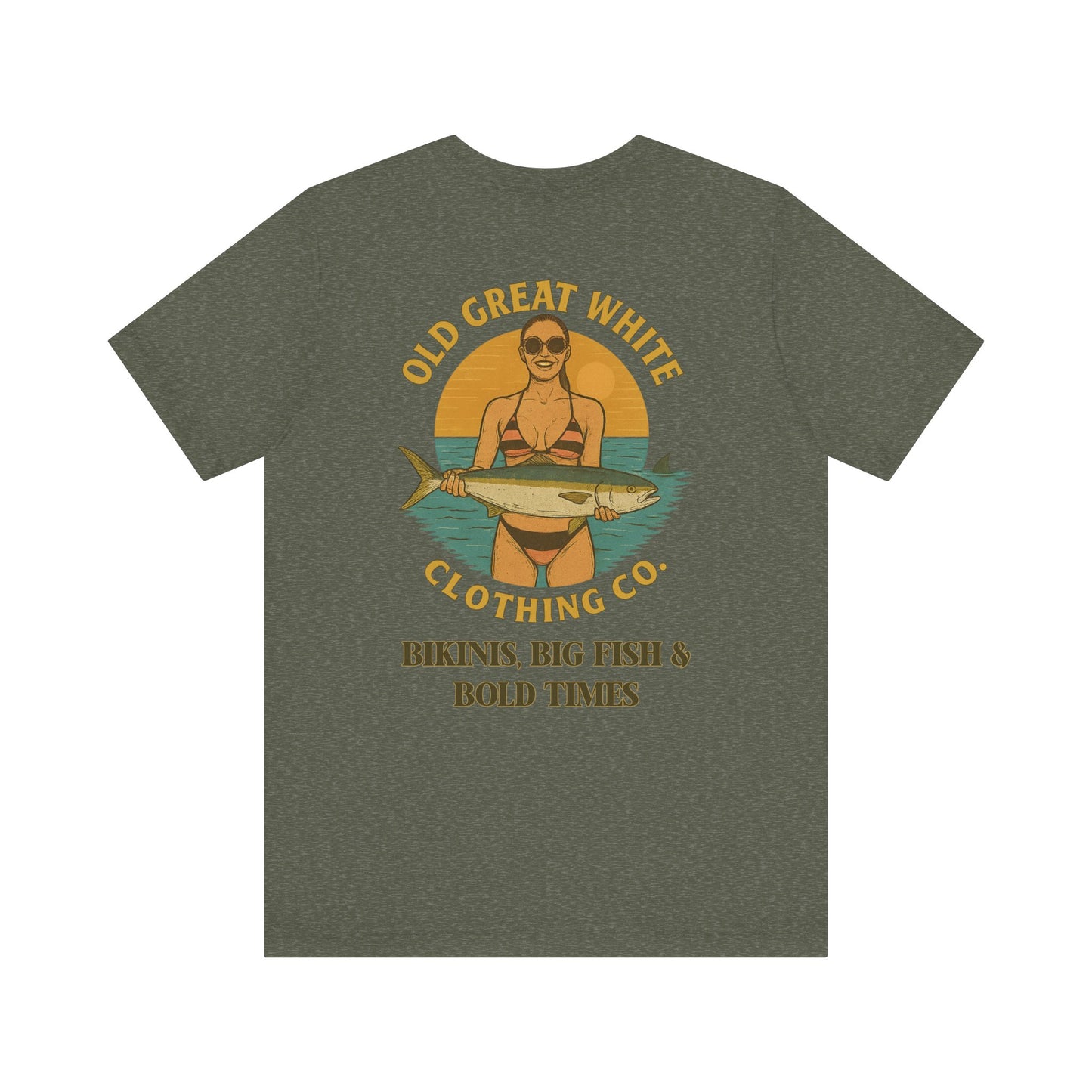 Catch of the Day Bikini Tee – Retro Fishing Girl Graphic Classic Jersey Short Sleeve Tee